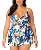 Anne Cole Plus Size Printed Surplice Swim Dress