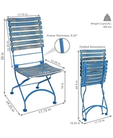 Cafe Couleur European Chestnut Wooden Folding Bistro Chair - Indoor or Outdoor Use - Blue - Set of 4