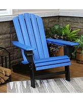 All-Weather Blue/Black Outdoor Adirondack Chair with Drink Holder - Heavy Duty Hdpe Weatherproof Patio