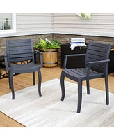 Illias Plastic Outdoor Patio Arm Chair - Set of - Stackable Seating