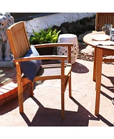 Stackable Wooden Outdoor Patio Dining Armchair with Slat Back - Light Brown Finish