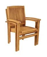 Outdoor Patio Dining Armchairs with Slat Back - Light Brown Finish - Set of 2