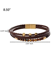 Lucky Brand Stainless Steel (316L) Triple Row Brown Cord Bracelet - 8.25"