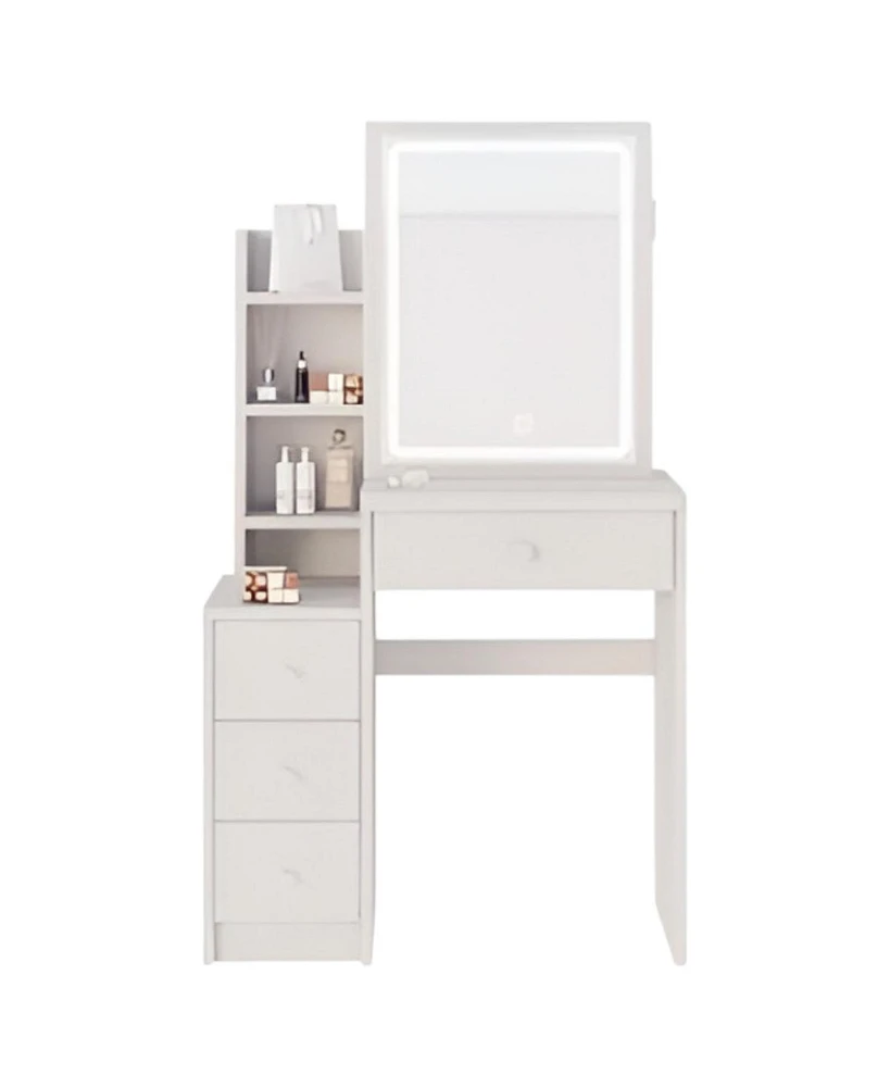 Small Size Left Bedside Cabinet Vanity Table + Cushioned Stool – Stylish and Functional Makeup Station with Led Mirror