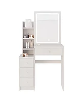 Small Size Left Bedside Cabinet Vanity Table + Cushioned Stool – Stylish and Functional Makeup Station with Led Mirror