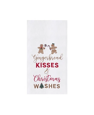 Gingerbread Kisses and Christmas Wishes" Sentiment with Gingerbread Men Cotton Flour Sack Kitchen Towel 27L x 18W in.