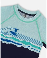 Deux par Boys Long Sleeve Rashguard Navy Blue And Turquoise