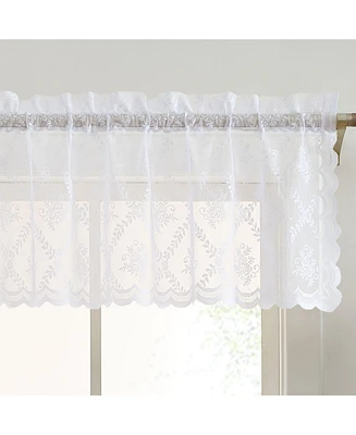 Hlc.me Isabella Floral Rod Pocket Lace Semi Sheer Voile Short Valance for Small Windows, Kitchen & Bathroom - 54 x 18 Inch Length (White Valance)