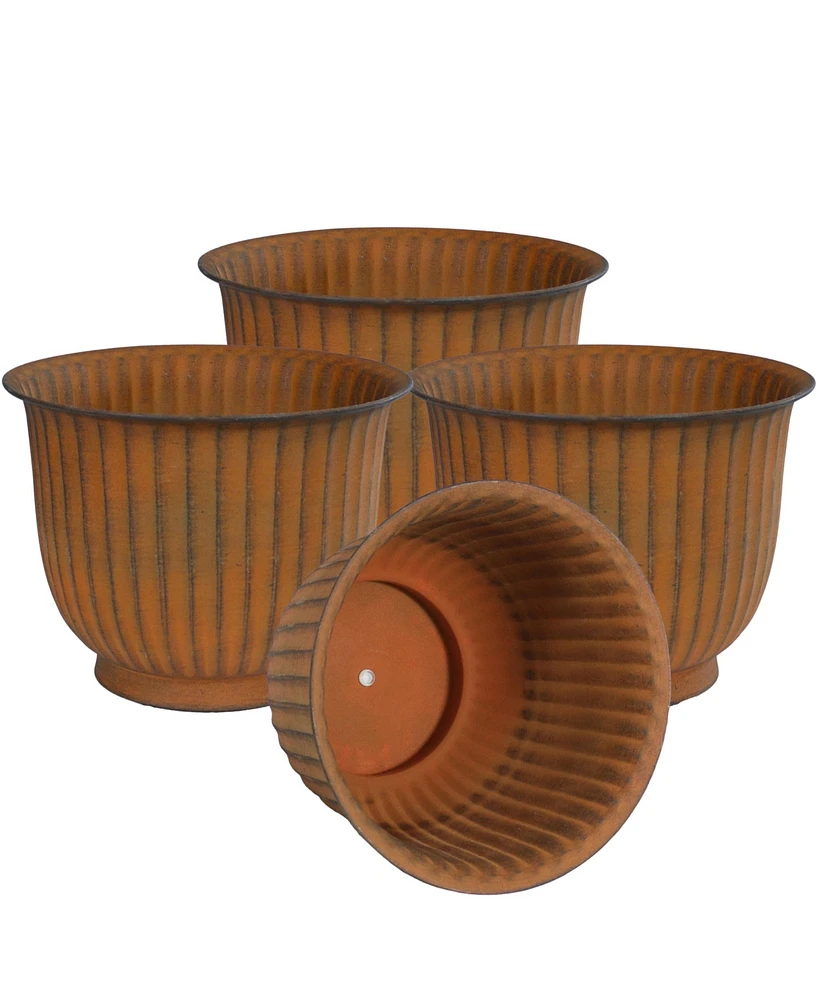 Carlotta 14.75" Metal Outdoor Plant Pot Set with Drainage Holes and Rubber Plugs - Matte Brown of 4