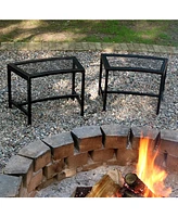 Outdoor Curved Powder-Coated Black Metal Mesh Fire Pit Bench - Backless