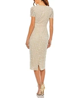 Mac Duggal Women's High Neck Short Sleeve Embellished Dress