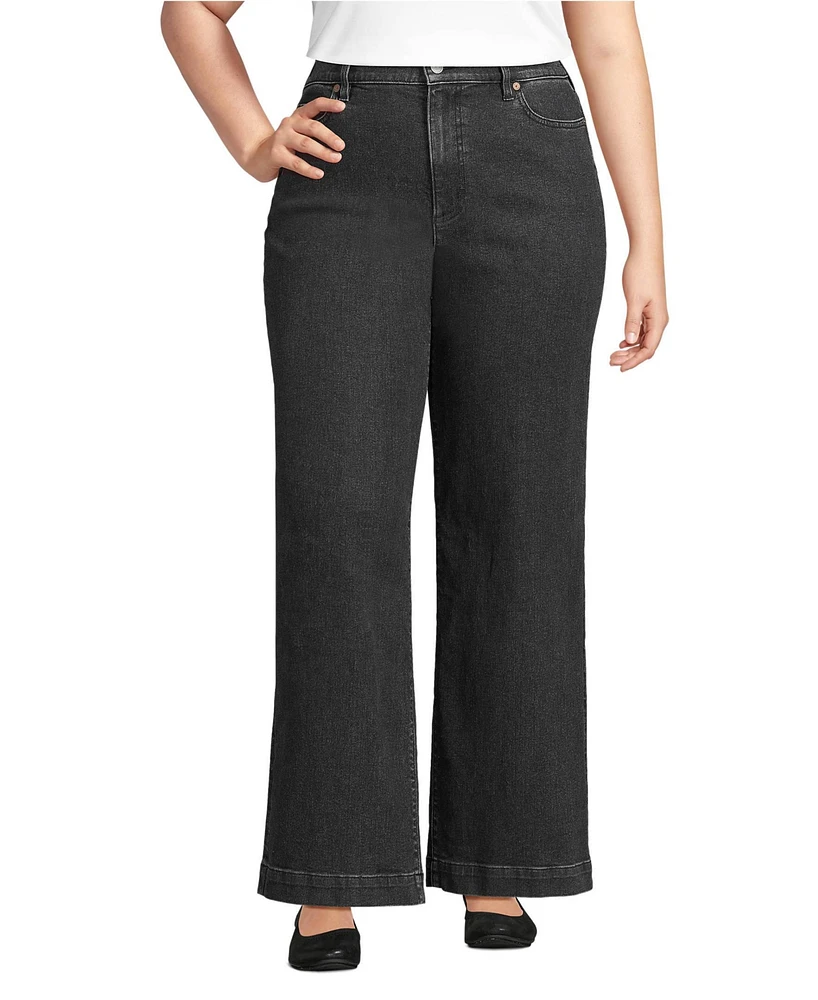 Lands' End Women's Plus Recycled Denim High Rise Wide Leg Jeans