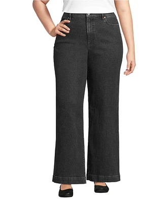 Lands' End Women's Plus Recycled Denim High Rise Wide Leg Jeans