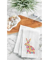 Bunny Rabbit Floral Flower Design Easter Spring Theme Embroidered Waffle Weave Kitchen Dishtowel