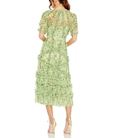 Mac Duggal Women's Floral Flutter Sleeve Mesh Print Dress