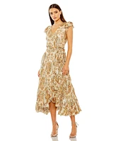 Mac Duggal Women's Flutter Sleeve Floral Wrap Dress