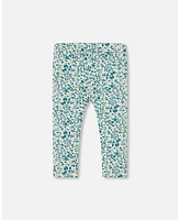 Deux par Big Girls Printed Cotton Legging Small Turquoise Flowers