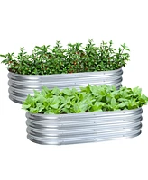 Aoodor 2Pcs Galvanized Raised Garden Bed Kit,47.24''(L) x 23.62''(W) x11.81''(H) Outdoor Garden Planter Oval Large Boxes for Vegetables, Flowers, Herb