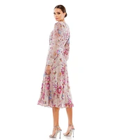 Mac Duggal Women's Long Sleeve Hand Embellished Midi Dress