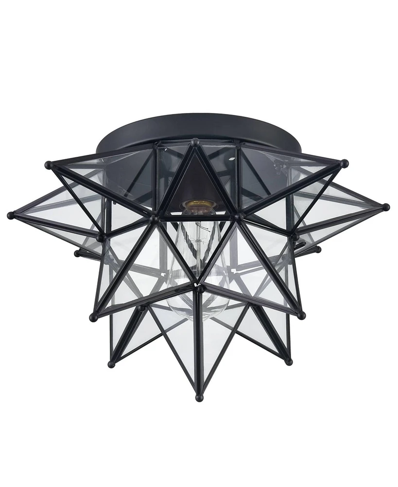 Moose Moravian Star Flush Mount Ceiling Light, 15-Inch, Black, Transparent