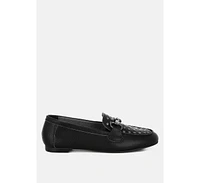 Modaha Horsebit & Studs Embellished Real Leather Loafers