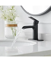 Waterfall Single Handle Single Hole Modern Bathroom Faucet Bathroom Drip-Free Vanity Sink Faucet in Matte Black