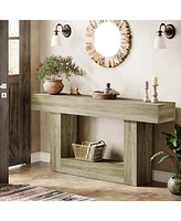 Tribesigns 63" Console Table, Farmhouse 2-Tier Entryway Table with U-Shaped Base, Narrow Long Wood Sofa Behind Couch for Living Room,
