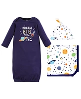 Hudson Baby Baby Boys Hudson Gown, Swaddle Blanket and Cap or Headband, Solar System, 0-6 Months