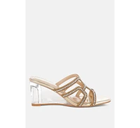 Caqueta Metallic Rhinestone Clear Wedge Sandals