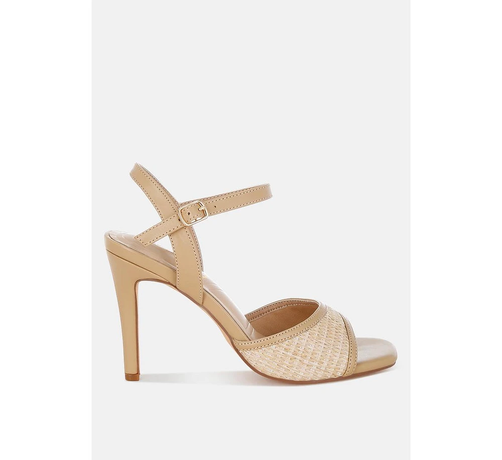 Vilasta Raffia Square Toe Stiletto Heels