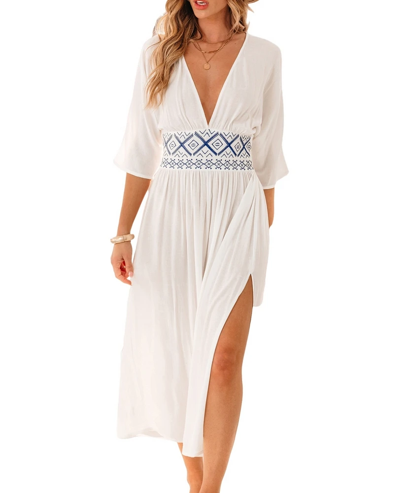 Cupshe Women's Tulum Tranquility White Cover-Up Midi Beach Dress