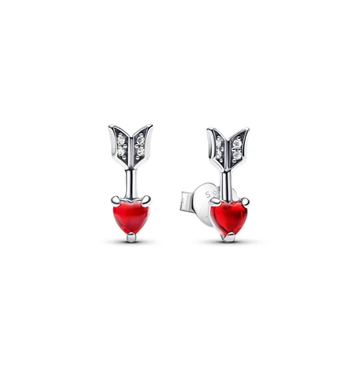 Pandora Arrow and Murano Glass Heart Stud Earrings