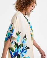 Jm Collection Women's Printed Satin Open-Front Kimono Top, Exclusively at Macy's