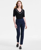 Jm Collection Women's Printed Jacquard Pull-On Pants, Exclusively at Macy's