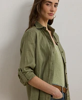 Lauren Ralph Lauren Plus Size 100% Linen Roll-Tab Shirt