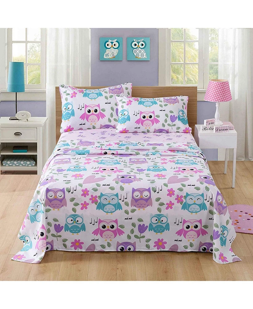 MarCielo Bed Sheets For Kids Owl Pattern Sheets For Kids Girls Boys Teens Children Sheets Full