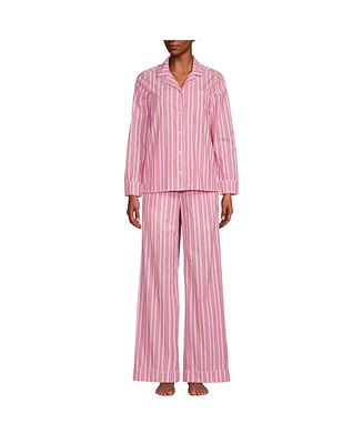 Lands' End Women's Cotton Poplin 2 Piece Pajama Set - Long Sleeve Top and Pants