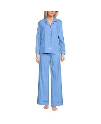 Lands' End Women's Cotton Poplin 2 Piece Pajama Set - Long Sleeve Top and Pants