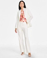 Tahari Asl Womens Peak Lapel Blazer Long Sleeve Printed Bow Neck Blouse Straight Leg Pants