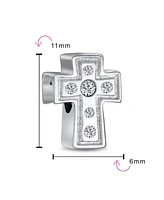 Bling Jewelry Simple Sparkling Cz Cross Charm Bead for Communion Weddings Sterling Silver Bracelet