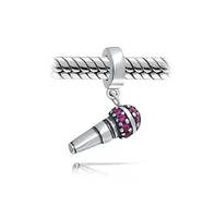 Bling Jewelry Music Lover Microphone Pink Cz Dangle Charm Bead Sterling Silver for Bracelet