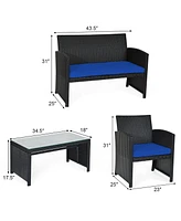 8PCS Patio Rattan Furniture Conversation Set Cushion Sofa Table Garden