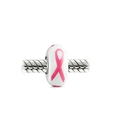 Bling Jewelry Breast Cancer Survivor Glass Charm Bead with Pink Ribbon and Silver Core