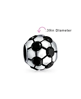 Bling Jewelry Black Cz Soccer Ball Mom Football Player Charm Bead Silver European Bracelet