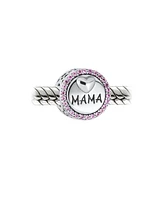 Bling Jewelry Round Pink Crystal Bead Charm Mama Heart for Wife Sterling Silver Fits Bracelet