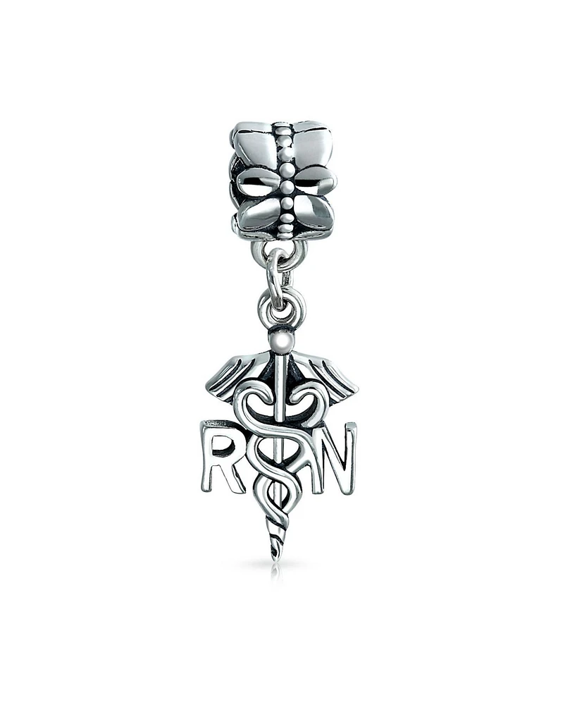 Bling Jewelry Rn Nurse Hat Caduceus Dangle Charm Bead Sterling Silver for European Bracelet