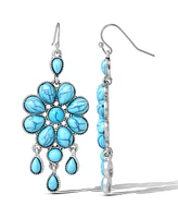 Jessica Simpson Silver-Tone Turquoise Statement Drop Earrings Bohemian Chic Floral Design