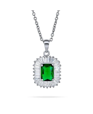 Bling Jewelry Art Deco Green Baguette Cz Emerald Cut Pendant Necklace Silver Plated