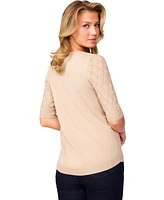 Melissa Paige Women's Yoke Wave Stitch Elbow-Sleeve Sweater