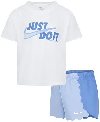 Nike Little Girls 2-Pc. Swoosh Motion Wavy Short Set